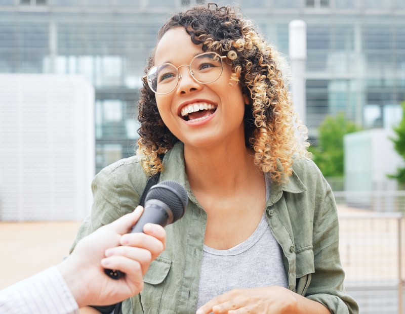 Woman being interviewed for a story